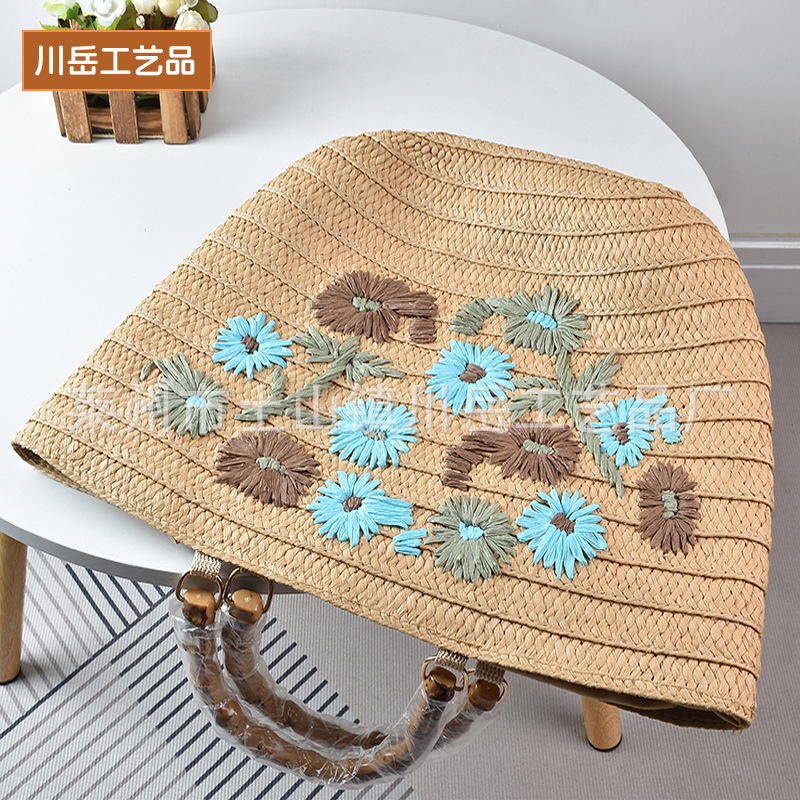 Ins風草編みバッグ新型藤取っ手提草編みバッグ工場砕花刺繍カジュアル編みトートバッグ|undefined