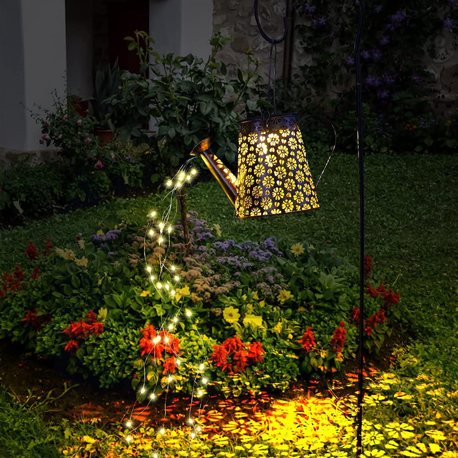 Amazon Solar Water Kettle Light Iron Flowing Water Shower Light Courtyard Ground Light Outdoor Garden Landscape Decoration