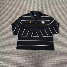 Striped Long Sleeve Polo / Black embroidered streetwear style