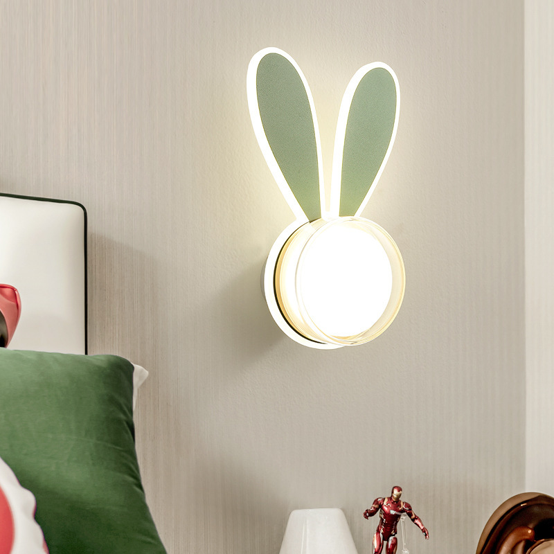 LED lámpara de pared de dibujos animados interior conejo dormitorio infantil cabecera lámpara 2023 nuevo moderno y minimalista lámpara de pared de escaleras