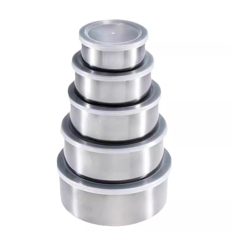 Acero inoxidable magnético crisper redondo crisper colorido sellado crisper fiambrera crisper conjunto de cinco piezas