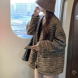 小香风毛呢西装外套女秋冬2025新款小个子加厚中长款感大衣