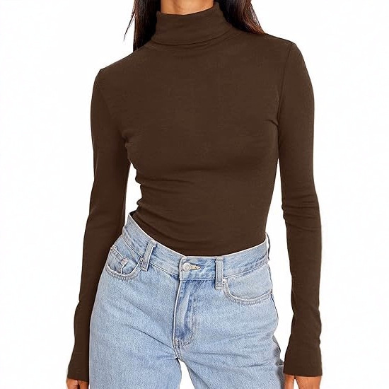 Ready Stock 2025 European and American Style High Collar Long-Sleeved Shirt Autum Fashion Basic Thermal Intimates Top