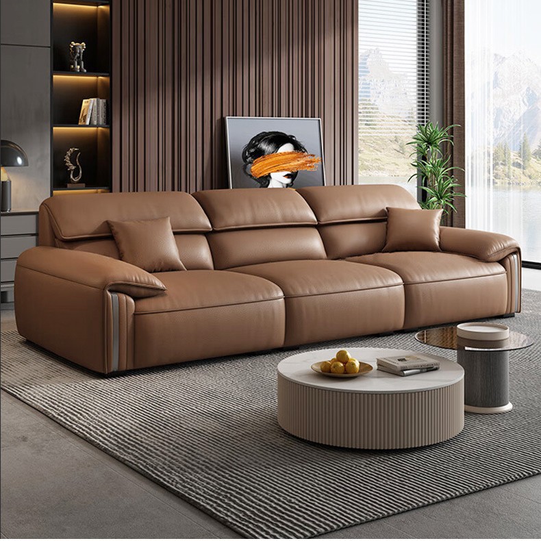Italian Minimalist Leather Sofa Modern Simple Small Apartment down Top Layer Cowhide Upgraded Elephant Ear Sofa