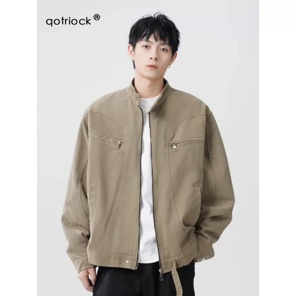 American retro Harrington canvas short jacket, unisex, spring collection, trendy high-street style, cool and stylish, clean fit, stand-up collar