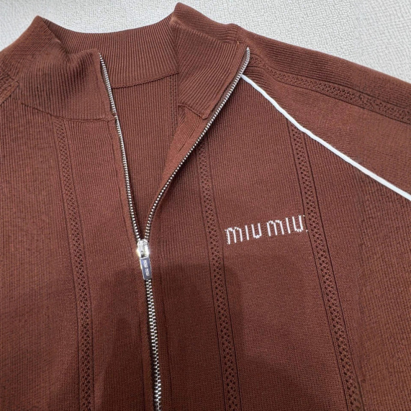 ミュウズ 2025 Nanyou ハイエンドブティックレディースニットカーディガンジッパージャケット刺繍文字カラーブロックライン|undefined