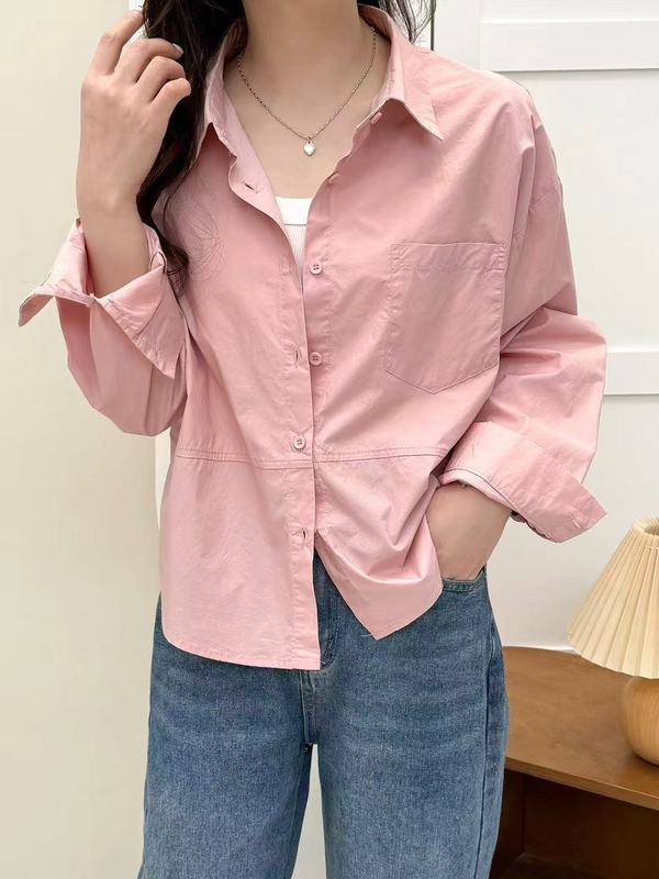 琪镌绘制秋季新款女纯色宽松休闲韩版衬衣学院风显瘦减龄衬衫上衣|undefined