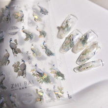 tomoni贝壳光美甲贴纸国风经典高奢感全贴指甲贴孔雀翎羽幻彩批发