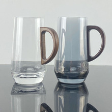 玻璃绿茶杯耐高温月牙杯子办公室喝水杯木把泡茶杯个人专用茶具杯