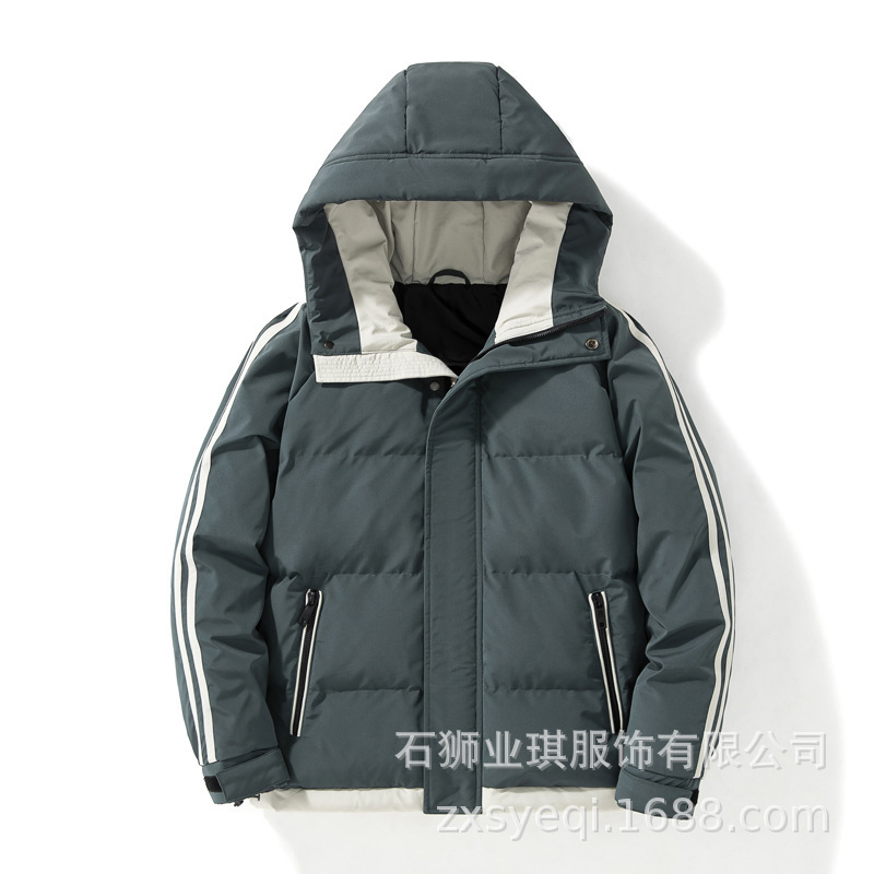 Chaqueta Acolchada con Capucha para Hombre de Poliéster Térmica y Cortavientos para Invierno