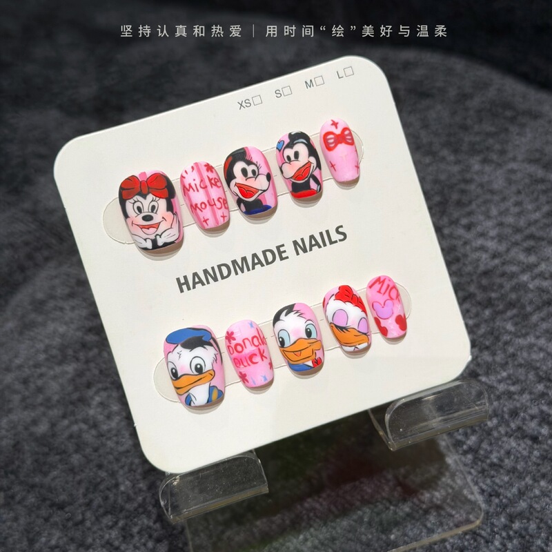Purely Hand-Painted Donald Duck and Mickey Mouse Handmade Wearable Nails, Cute Cartoon Short Style, High-End Handmade Nail Art, Childlike Princess Style Purely Hand-Painted Donald Duck and Mickey Mouse Handmade Wearable Nails, Cute Cartoon Short Style, High-End Handmade Nail Art, Childlike Princess Style