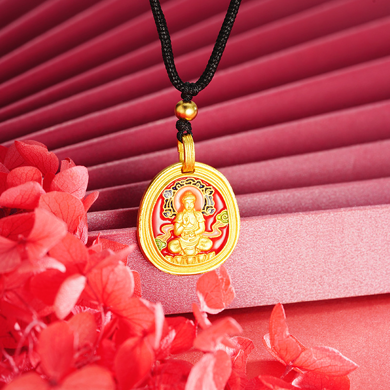 Nuevos productos de oro de Vietnam goteo de aceite pintado collar de Buda mujer cuerda negra universal estilo chino joyas retro al por mayor fuente image 1