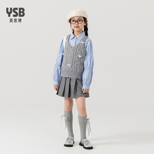 【英思博】秋季大童衣服儿童学院风三件套衬衫半身裙马甲女童套装