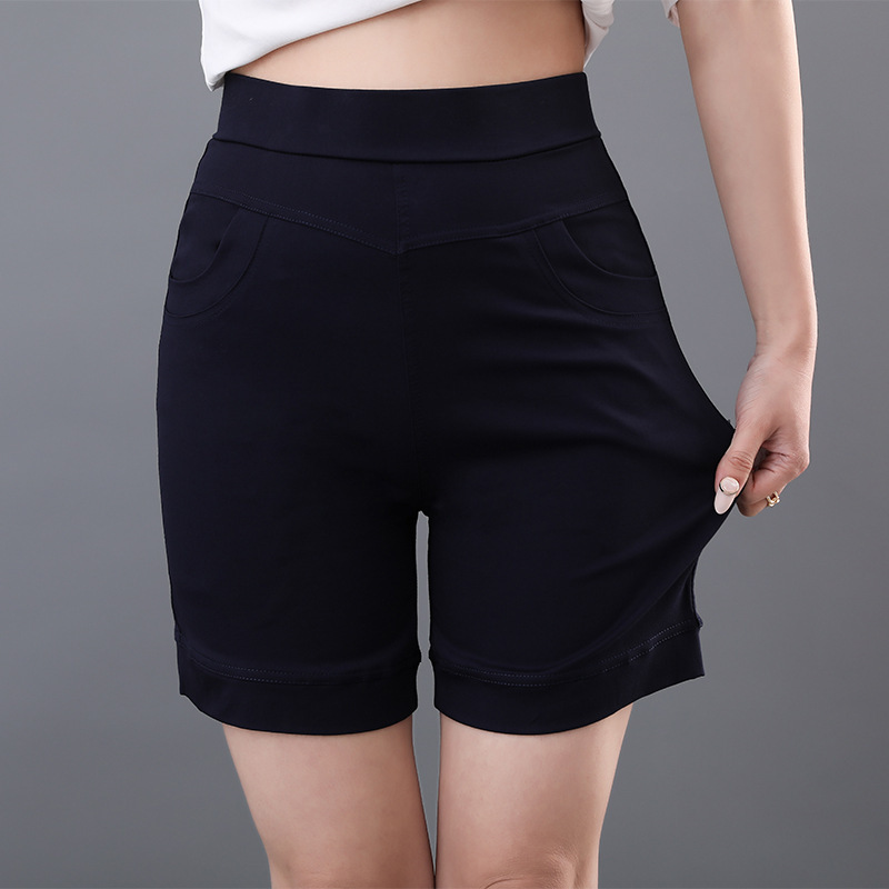 Washed Cotton Shorts, Casual Suit-Style Straight-Leg Women's Pants with Pockets, High Elasticity Waistband, Japanese and Korean Style, Plus-Size Women's Pants for Summer