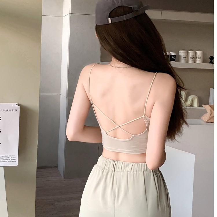 Summer New Style Beautiful Back All-match Sexy Camisole Vest Women's Outer Wearing Inner Wearing Thin Belt Hollow Cross Design Women's Chest Wrap