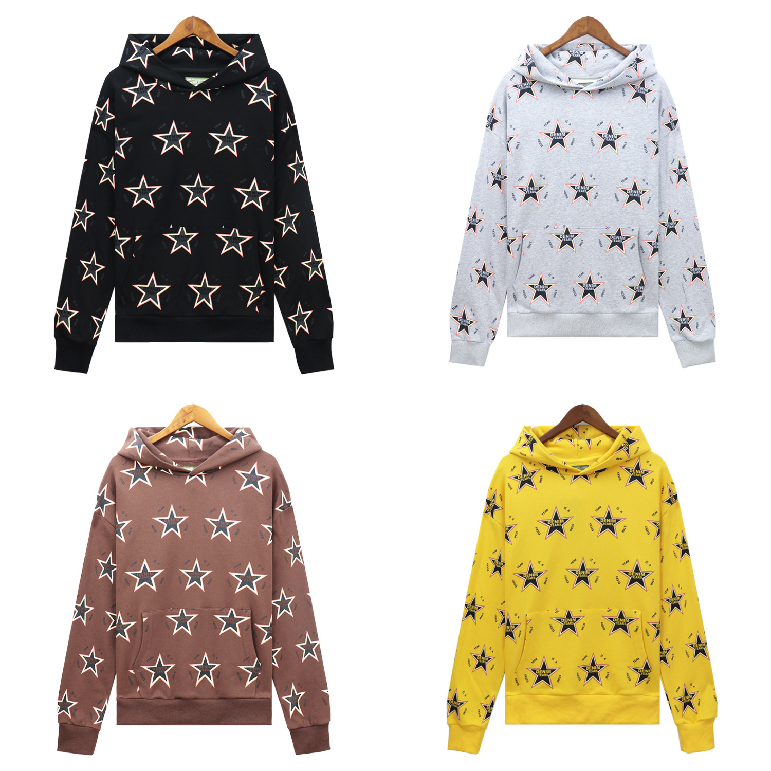 Men's Clothing fashion brand D.T Kapok full print five pointed star hooded sweatshirt trousers men and women sports suit_voghion.com