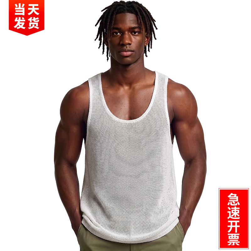 European and American Style Deep U-Neck Knitted Vest Summer Solid Color Sleeveless Sports Casual Top Foreign Trade Cross-Border Men's Clothing Sj0025 European and American Style Deep U-Neck Knitted Vest Summer Solid Color Sleeveless Sports Casual Top Foreign Trade Cross-Border Men's Clothing Sj0025