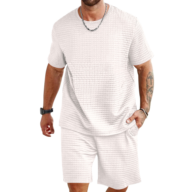 Monochrome Man- Casual Sports Set Summer Loose Ice Silk Short Sleeve T-Shirt Men's Shorts Two-Piece Trendy Quick-Dry_viptrois.com