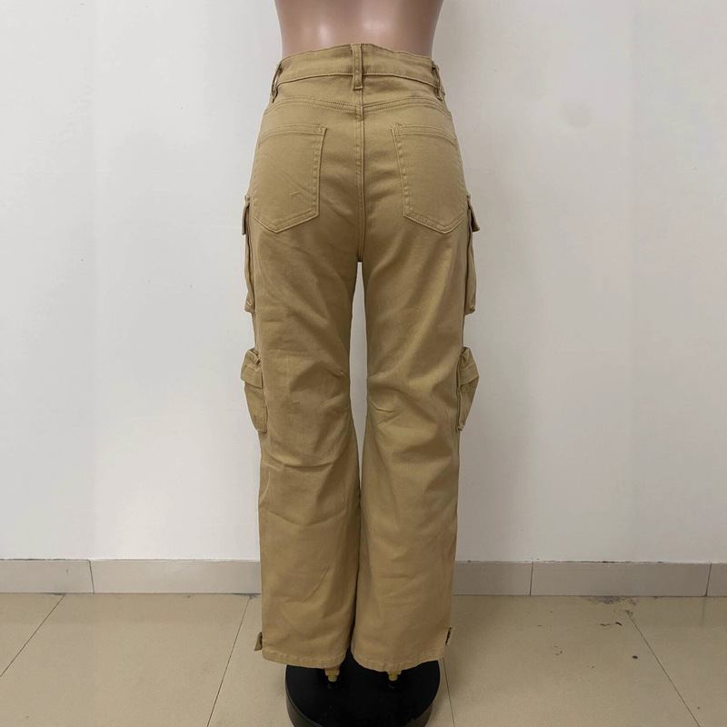 LD24472新款欧美女装时尚潮流直筒宽松工装设计多口袋牛仔长裤|undefined