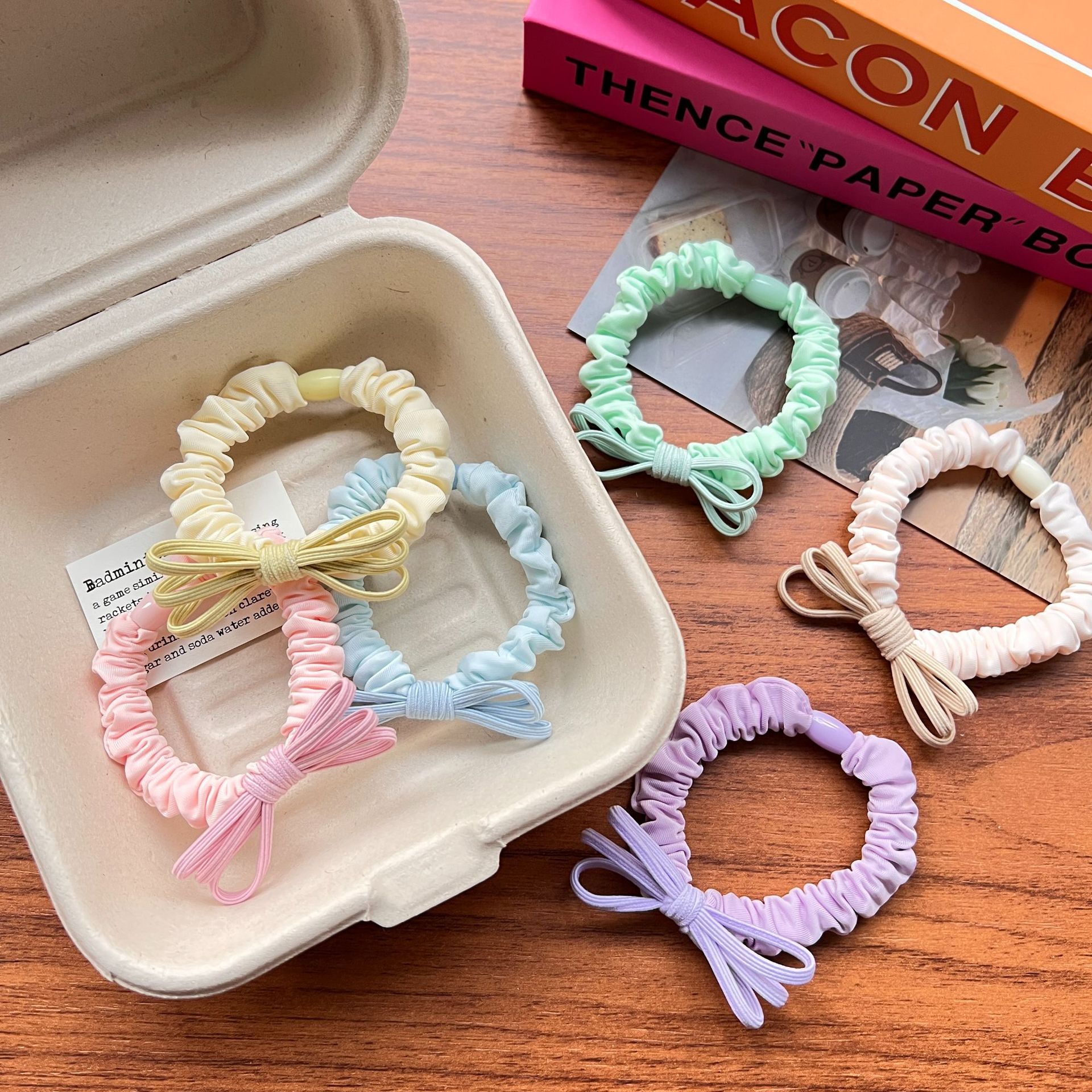 Sugar Candy Color Circle Girl Hairband Ponytail Tie Hair Simple Butterfly Knot Hair Ties Rubber Bands High Elastic Hair Accessory