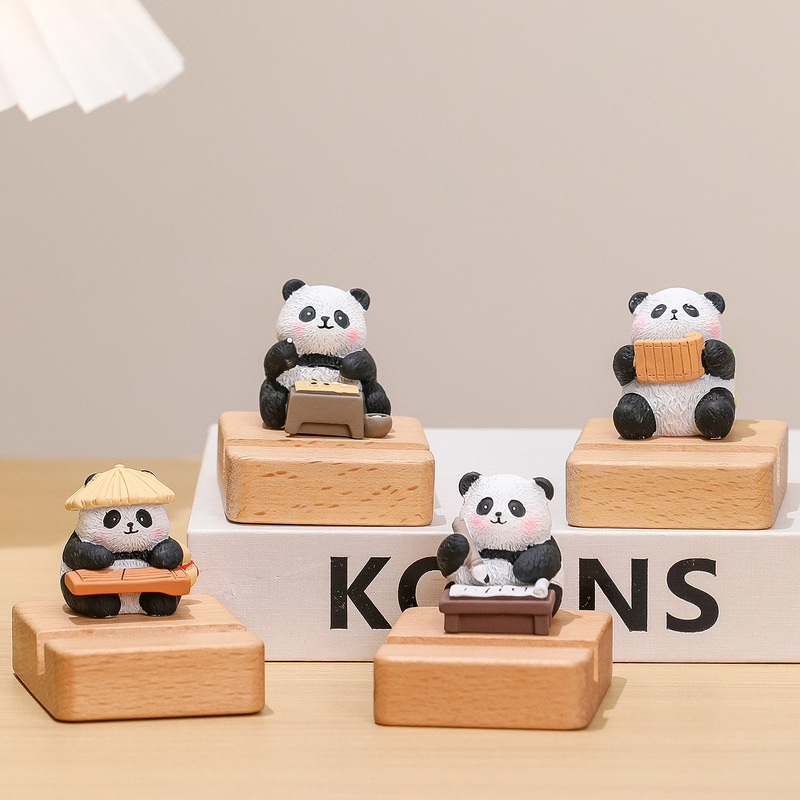 国宝パンダ携帯電話ホルダー、ピアノ、チェス、絵画、書道の小さな装飾品、かわいいパンダの文化的で創造的なギフト、デスクトップタブレットホルダー|undefined