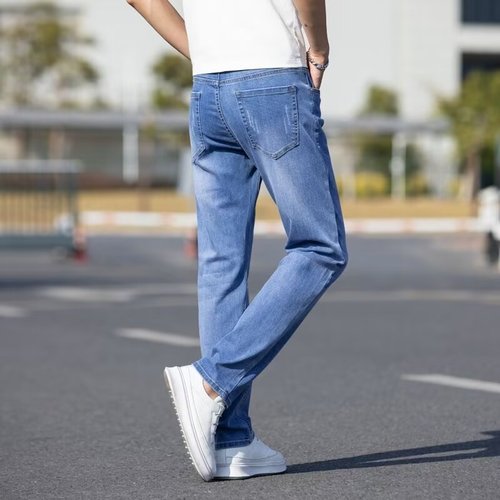 Selected Men's Straight Leg Stretch Jeans - Spring and Summer Casual Long Pants - Washed