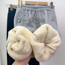 灰色羊羔绒运动裤女秋冬2023年新款加绒加厚棉裤束脚休闲阔腿卫裤