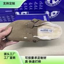 真皮兔毛勃肯鞋女加绒半包棉拖博肯女鞋软木毛毛鞋秋冬季雪地靴