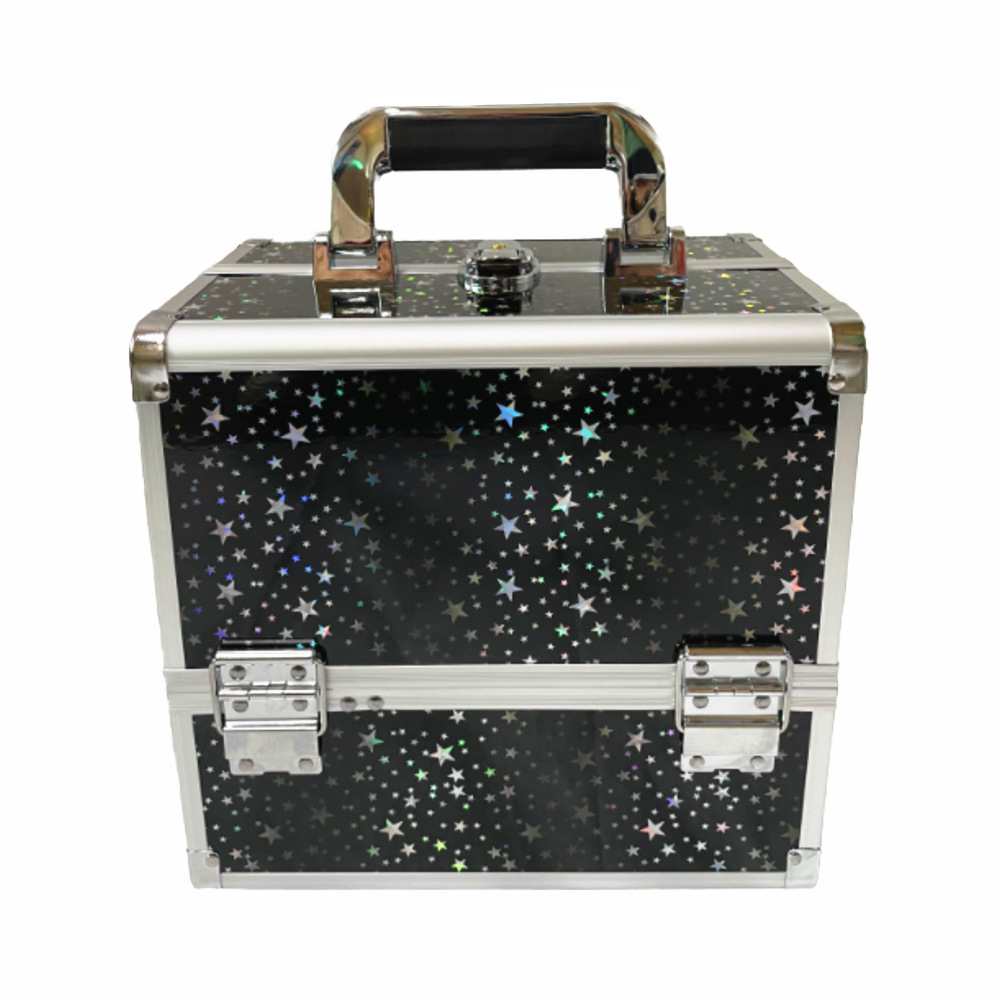 Venta caliente transfronteriza patrón de diamante ABS portátil de aleación de aluminio caja de cosméticos con bandeja espejo esmalte de uñas caja de almacenamiento de gran capacidad