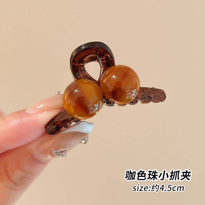 Coffee-colored round bead small gripper ~ about 4.5cm