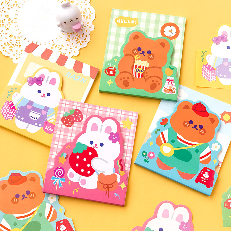 寄語 悠然假日雙層便簽本 可愛熊兔異形便簽紙備忘本學生 4款