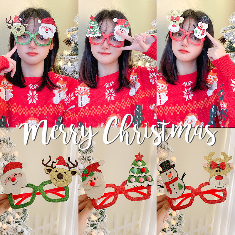Christmas Reindeer Glasses Children's Frame with Antler Decoration Christmas Tree Snowman Internet Celebrity Prop Party Funny Accessory
