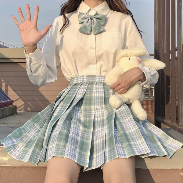 White shirt, skirt, bow tie