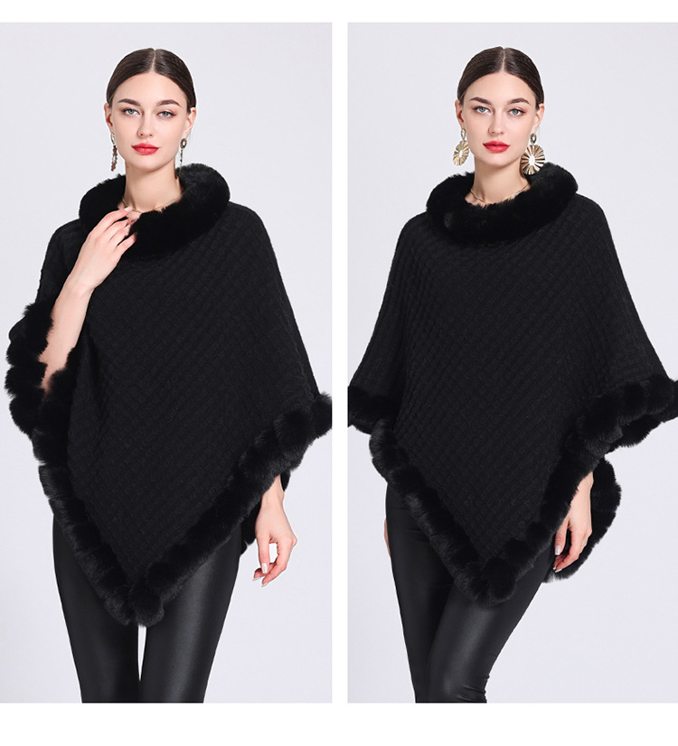Pelzkragen Cape Cape Damen Strickpullover Pullover Cape Mantel_voghion.com