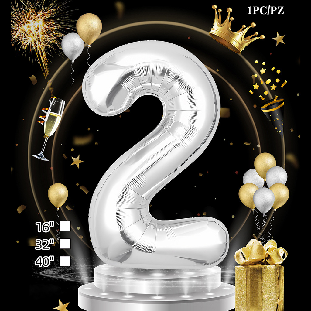 Silver Digital Age 32 pulgadas cumpleaños tarjeta de papel independiente transfronteriza embalaje versión estadounidense película de aluminio delgado decoración de globo flotante