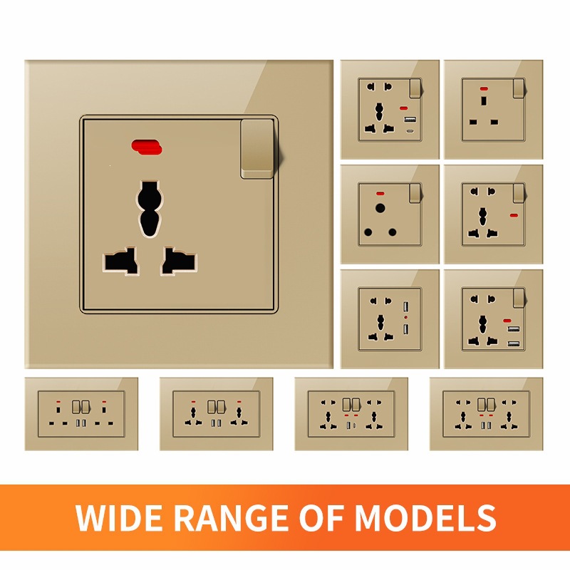 Marco de vidrio británico oro pared interruptor socket fabricantes de comercio exterior 86 interruptor tipo C socket de carga rápida