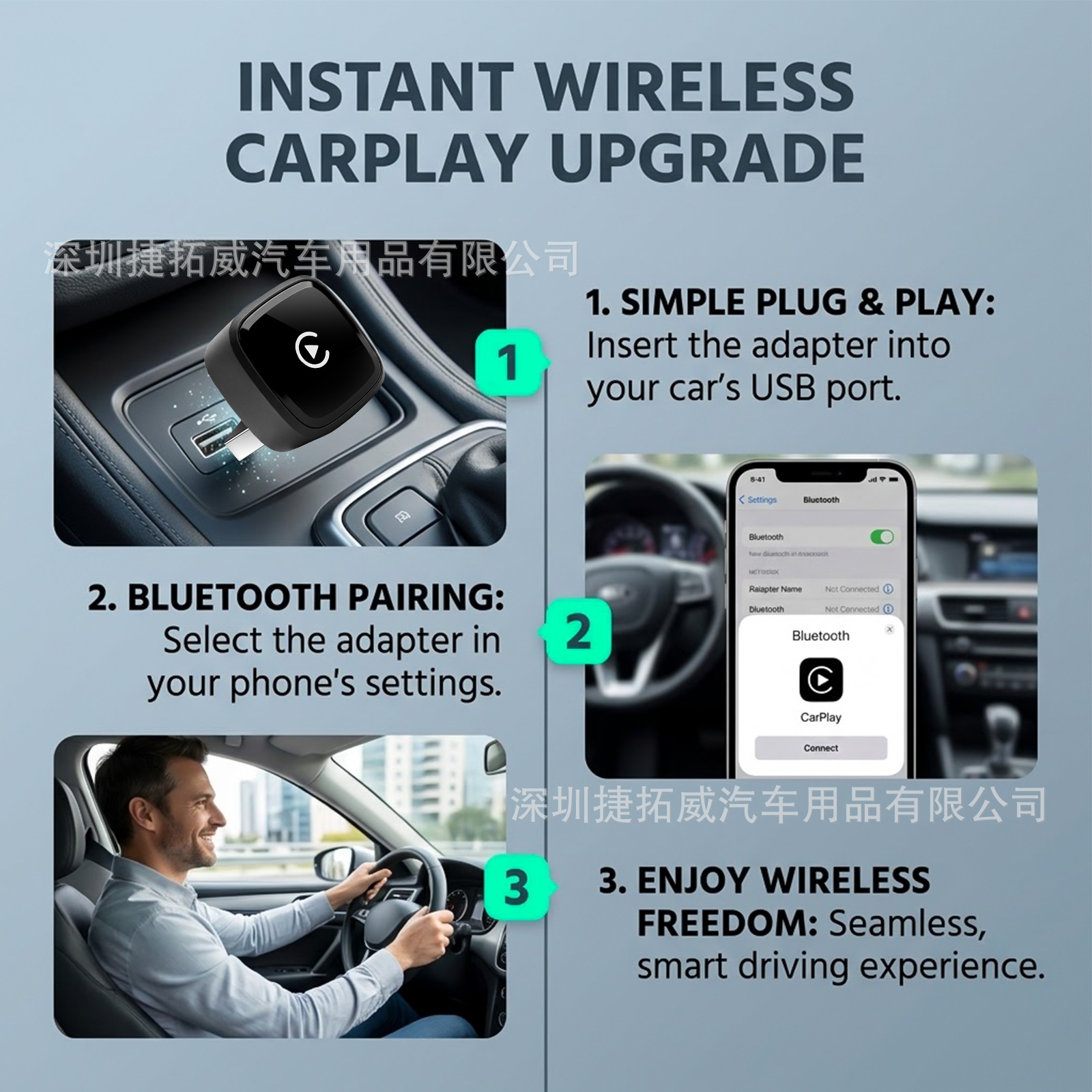 Cross-border wireless CarPlay adapter, Apple Auto 2-in-1, converts wired CarPlay to wireless in your car