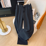 300斤特大码女装胖mm松紧腰直筒牛仔长裤2025春秋新款高腰阔腿裤，女装牛仔裤，变形策服饰