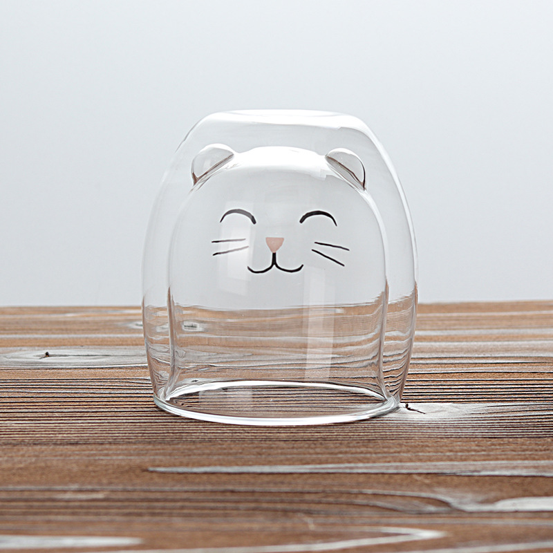 Amazon de dibujos animados de doble capa de vidrio resistente a altas temperaturas leche taza de café regalo de Navidad taza de agua hogar frío aislamiento