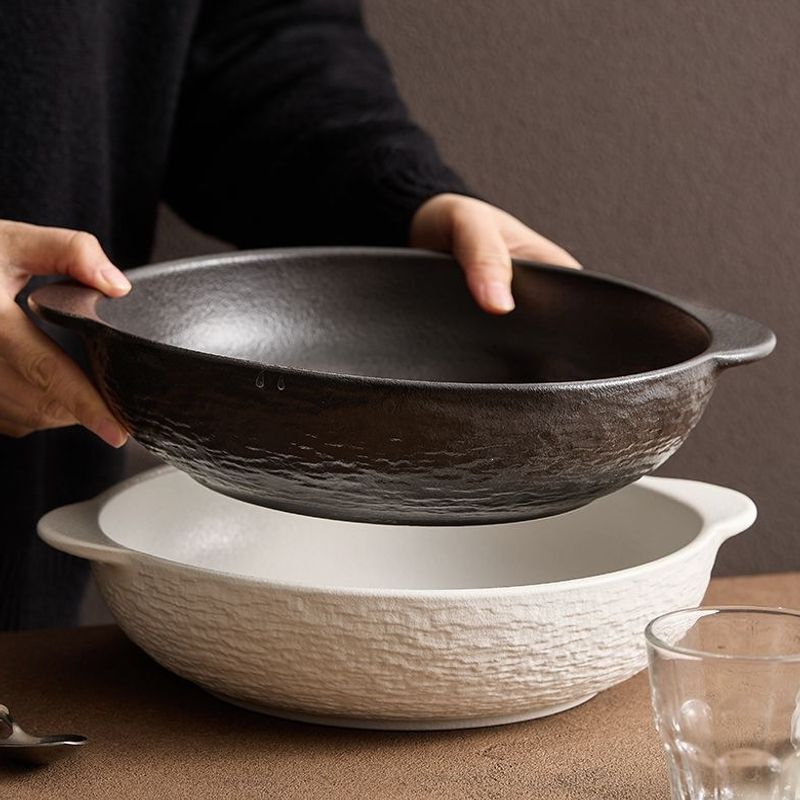 Ceramic Double-Handle Soup Bowl for Home Use, 2026 New Model, Large Soup Basin with Creative Stone Pattern, Large Bowl for Pickled Fish, Japanese-Style Deep Bowl Ceramic Double-Handle Soup Bowl for Home Use, 2026 New Model, Large Soup Basin with Creative Stone Pattern, Large Bowl for Pickled Fish, Japanese-Style Deep Bowl