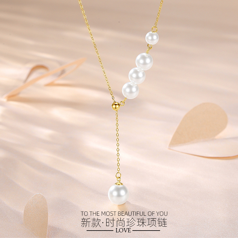 Nueva plata esterlina S925 transfronteriza Venta caliente perla borla collar mujer moda francés Cadena de plata de alto grado ins mismo estilo