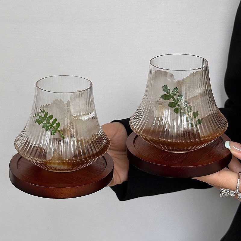 小衆創意縦紋冷杯グラス氷アメリカラテカップコーヒーカップ飲料カップウイスキーグラス|undefined