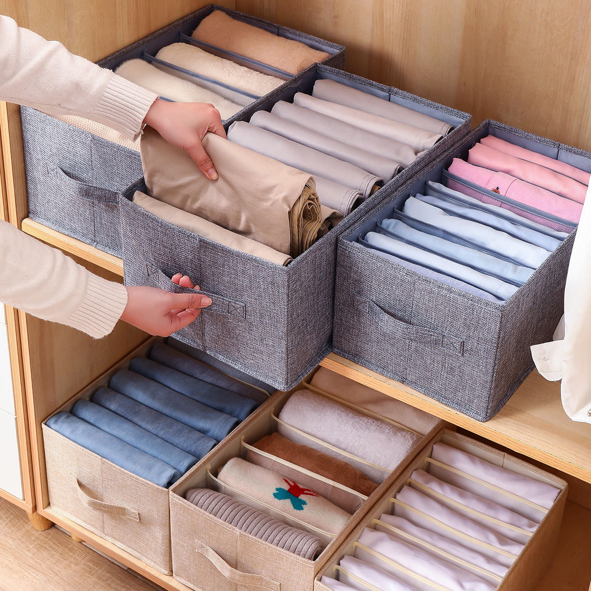 Caja de almacenamiento de ropa doméstica caja de almacenamiento de cajón lavable con tapa caja de almacenamiento de organización plegable multifuncional