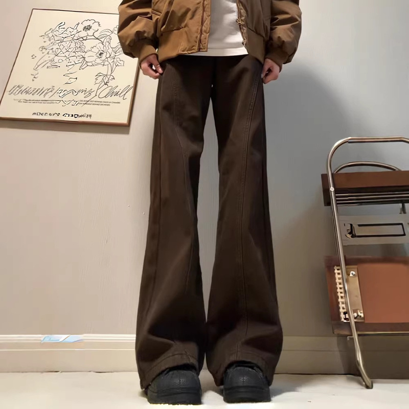 American Retro Coffee-Colored Cropped Jeans for Men, Winter American High Street Trendy Brand Curved Straight-Leg Pants with a Slight Flare American Retro Coffee-Colored Cropped Jeans for Men, Winter American High Street Trendy Brand Curved Straight-Leg Pants with a Slight Flare