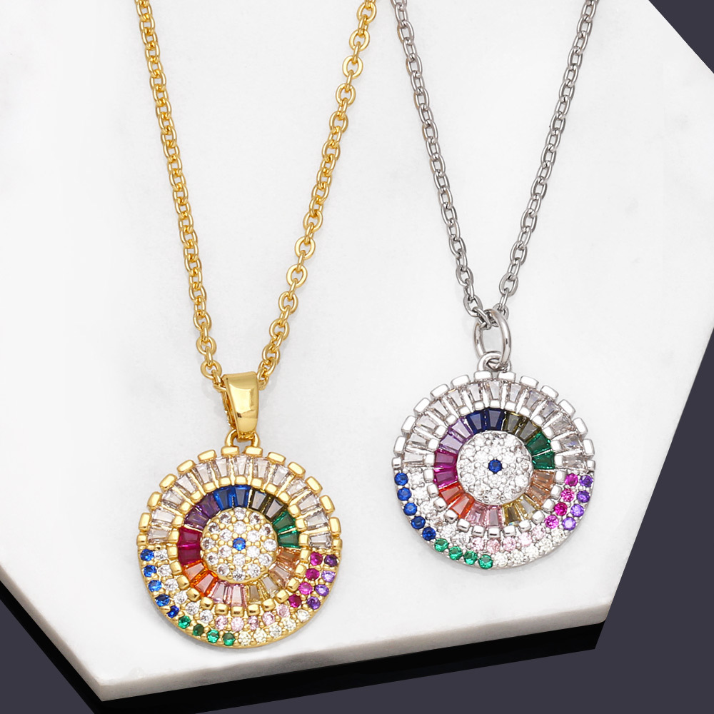 Fashion Round Copper Pendant Necklace Inlay Zircon Copper Necklaces