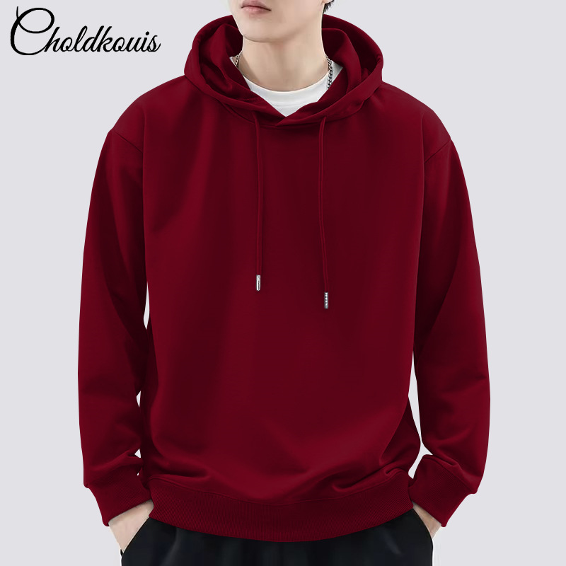 버건디 후드 스웨트셔츠 레귤러 스타일 - 솔리드 컬러 [GL]