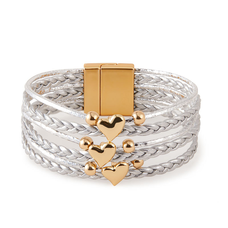 Retro Streetwear Heart Shape Pu Leather Alloy Wrap Bracelets Wholesale display picture 7