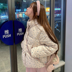 美式短款奶fufu碎花面包棉服女冬季oversize宽松保暖加厚外套棉衣