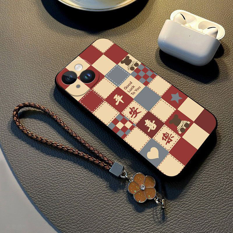 Suitable for Opporeno14 Mobile Phone Case A5 Vitality Version Plaid Bear Simple Stylish All-Inclusive Edge Anti-Fall Soft Shell New