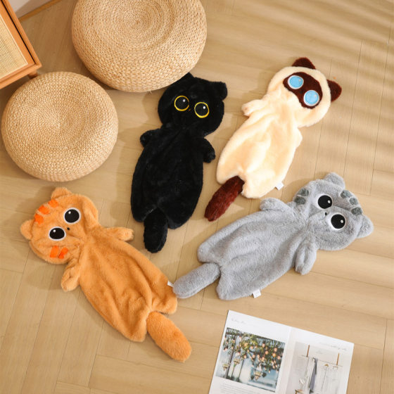 Cartoon cat long pillow leather shell semi-finished plush toy black cat doll puppet doll semi-finished leather shell